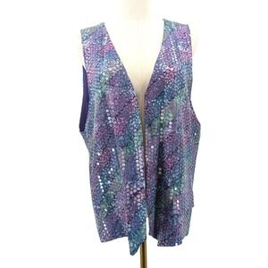 Vintage Anne Crimmins Collections 100% Silk Sequin Vest Iridescent Purple Sz 10